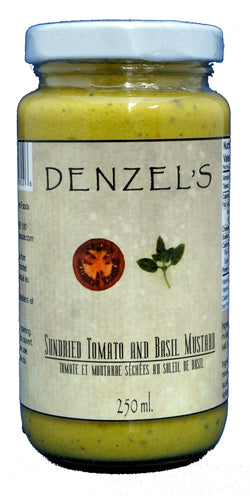 A 250ml jar of Denzel's Sundried Tomato and Basil Mustard.
