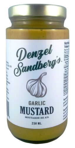 A 250ml jar of Denzel Sandberg's Garlic Mustard.
